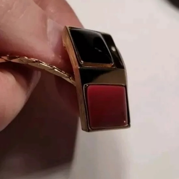 Vintage 80s Givenchy Gold Tone Enamel Cube Necklace Black Mauve Disco Modernist - Picture 6 of 11